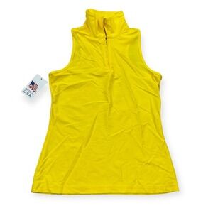 NEW Tzu Tzu Golf Top Women's Medium Yellow Sleeveless Mock Neck 1/4 Zip USA